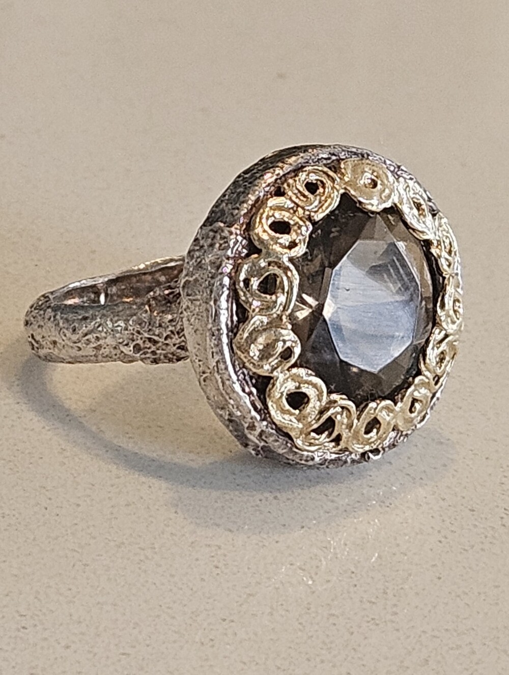 Vintage Gucci Two-Tone 14k Yellow Gold Sterling Silver Gemstone Ring Sz 6